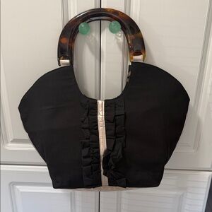 Mud Pie Black Tote with Tortoiseshell Handles